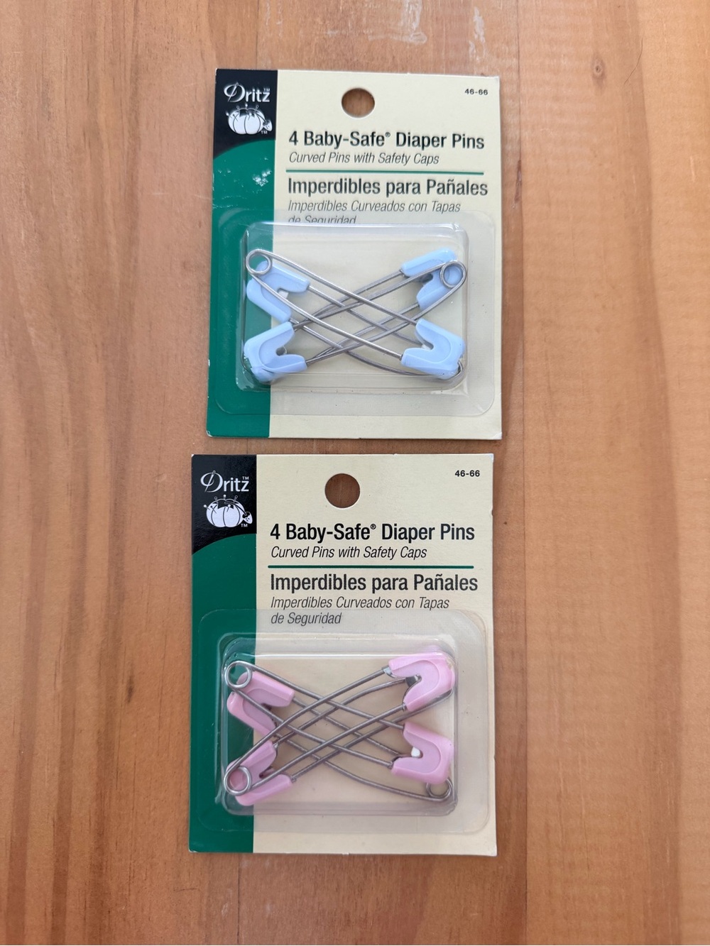 Dritz Baby-Safe Diaper Pins - Blue & Pink Safety Caps (2 Packs) Baby Shower